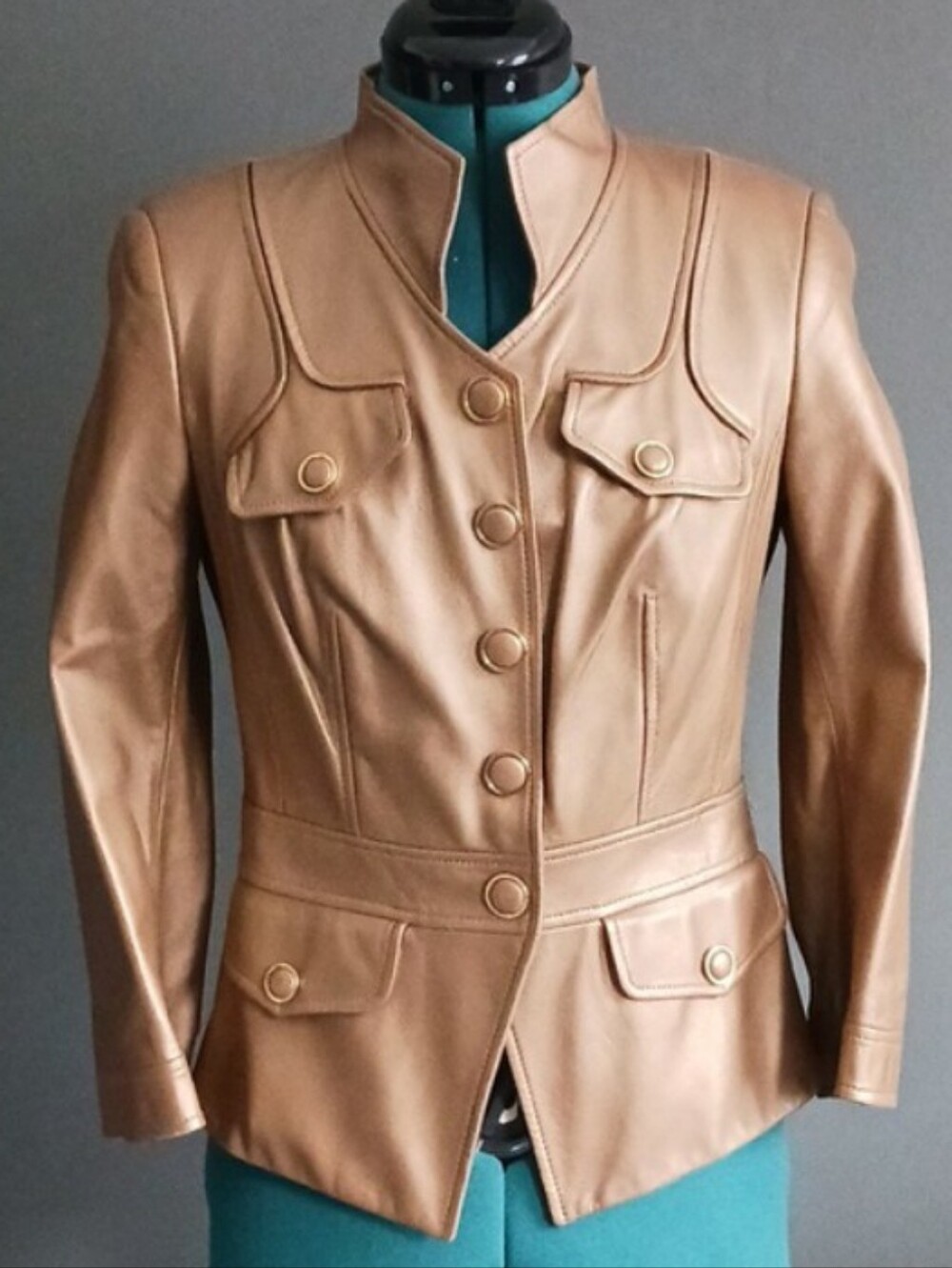ESCADA Vintage Lambskin Tan Leather Button-Front Jacket Size 34